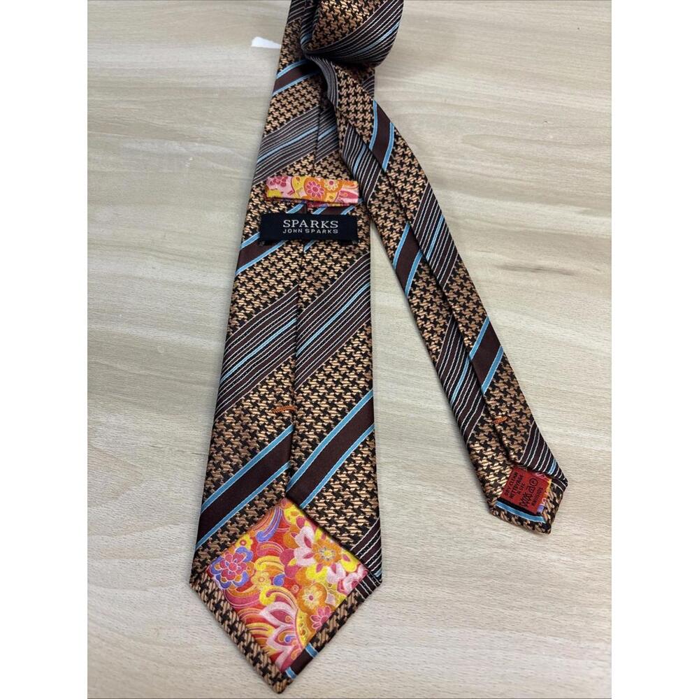 John Sparks Tie Brown Diagonal Stripe w/Herringbone 62 x 3